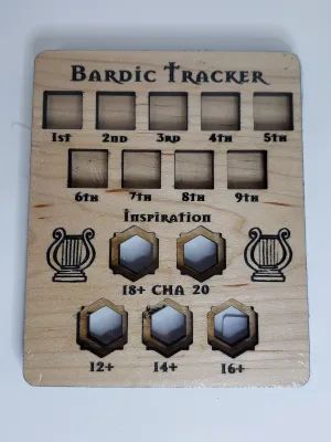 5e Hardwood Character Cards - Bard Tracker in Cherry Wood