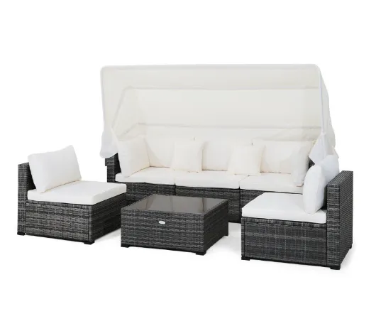 6 Pieces Patio Rattan Furniture Set with Retractable Canopy