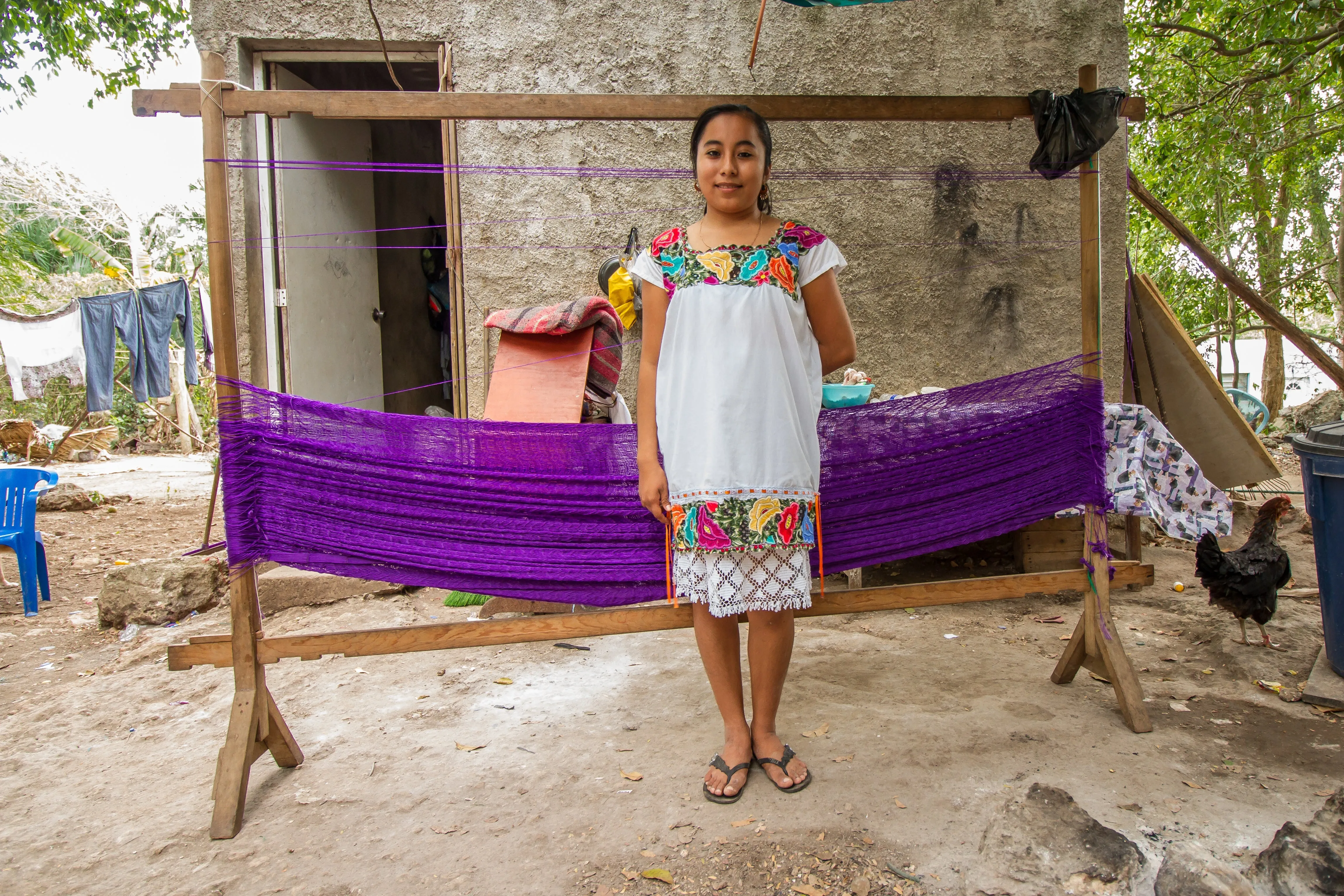 Authentic Mexican Outdoor Undercover Cotton Hammock in Ivory