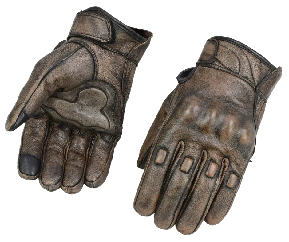 Brown Leather Knuckle Riding Gloves