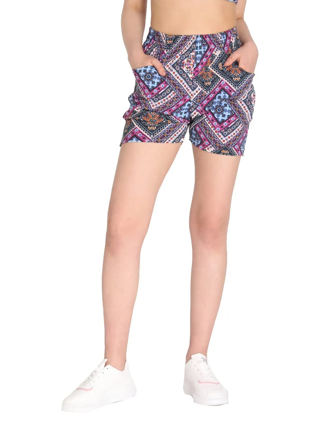 CHKOKKO Women's Regular Shorts (AZWMSHORTS145PINKBLUE3XL_Pink Blue_3XL)