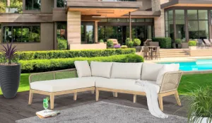 Cypress Teak Wood 2-piece Left Arm Chaise Outdoor Sectional - Beige