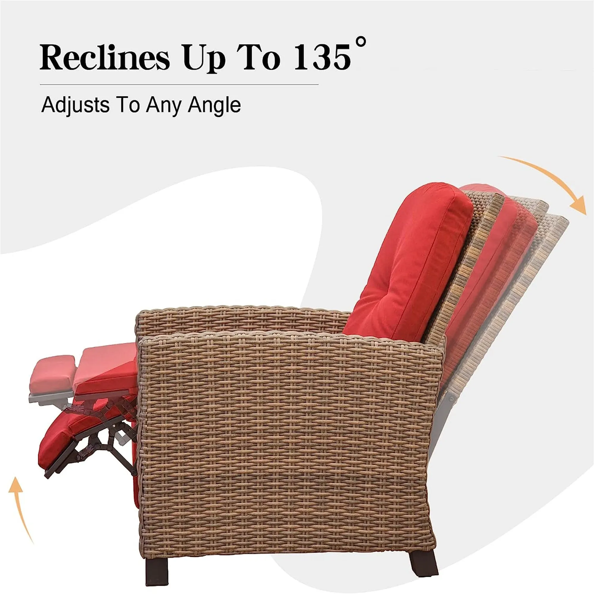 Devan Wicker Reclining Patio Chair - Red Cushion