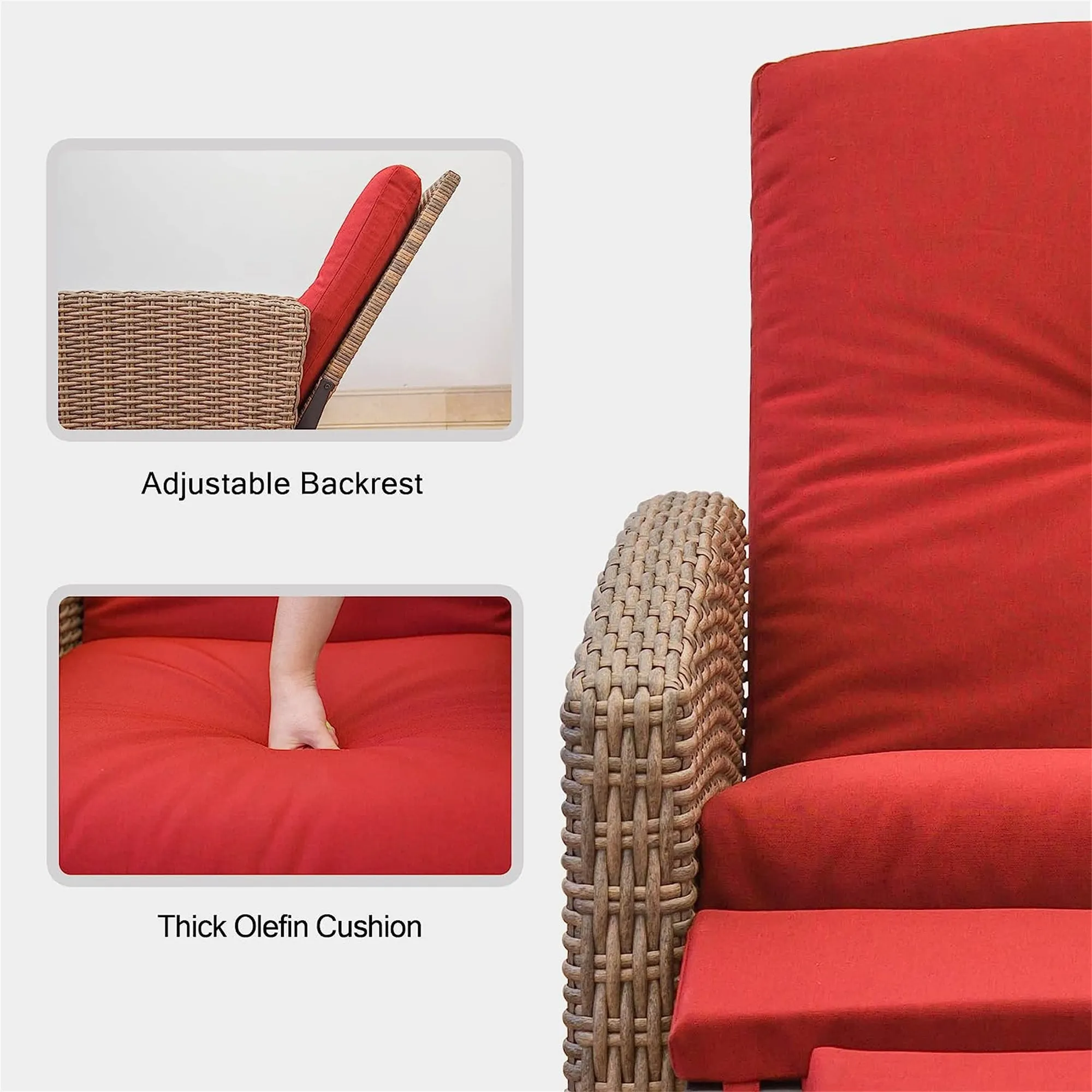 Devan Wicker Reclining Patio Chair - Red Cushion