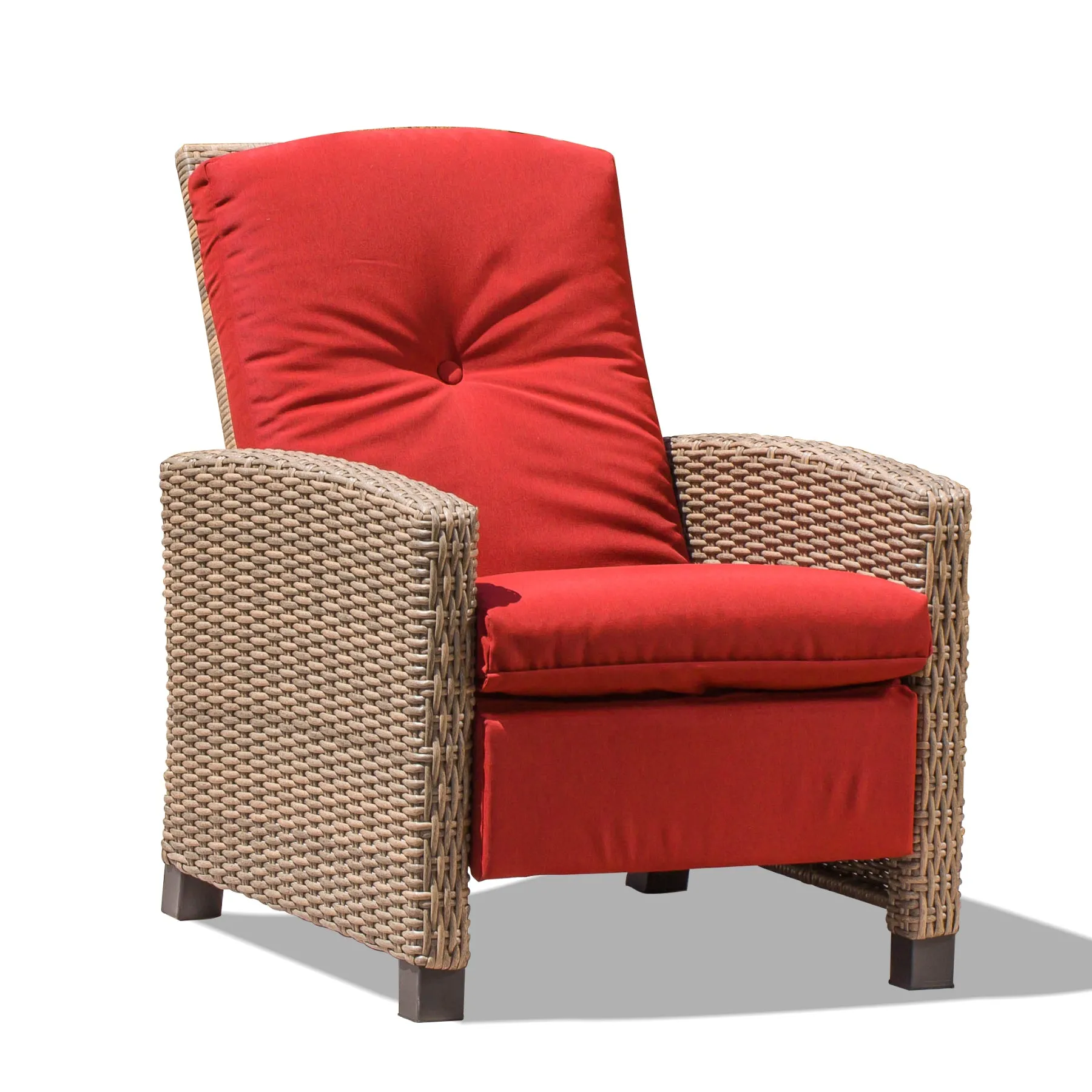 Devan Wicker Reclining Patio Chair - Red Cushion