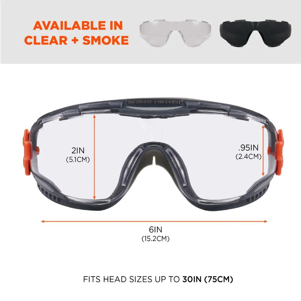 Ergodyne 60308 ARKYN-FAB Clear Lens Gray Safety Goggles Elastic Strap