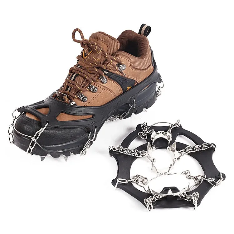 F11-1 11 Teeth 201 Stainless Steel Outdoor Snow and Ice Mountaineering Non-slip Shoes Cover(L Black)