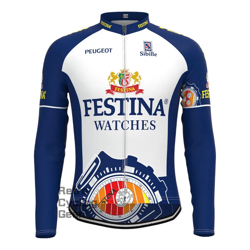 FESTINA Blue Retro Long Sleeve Cycling Kit