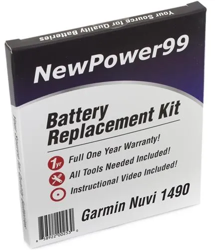 Garmin Nuvi 1490 Battery Replacement Kit with Tools, Video Instructions and Extended Life Battery