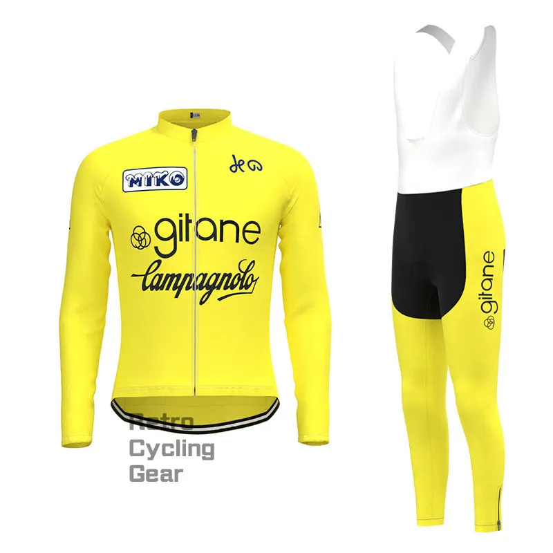 Girane Yellow Retro Long Sleeve Cycling Kit