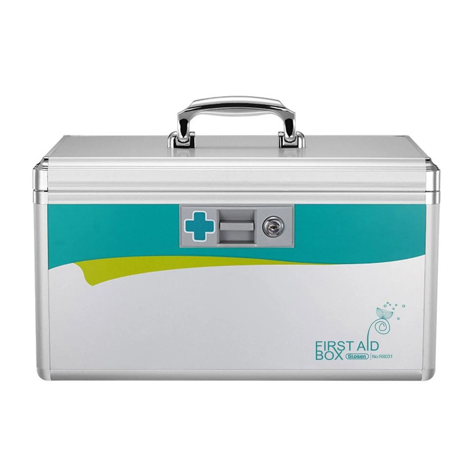 Glosen Lockable First Aid Box/Medicine Storage Box with Portable Handle Small Silver