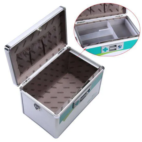 Glosen Lockable First Aid Box/Medicine Storage Box with Portable Handle Small Silver