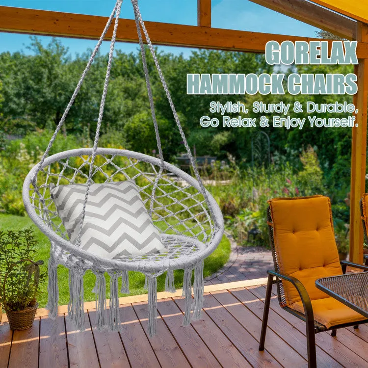 Hanging Macrame Hammock Chair with Handwoven Cotton Backrest