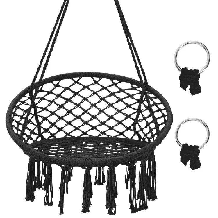 Hanging Macrame Hammock Chair with Handwoven Cotton Backrest