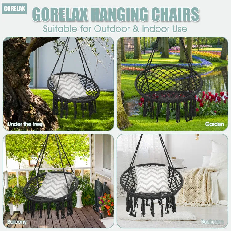 Hanging Macrame Hammock Chair with Handwoven Cotton Backrest