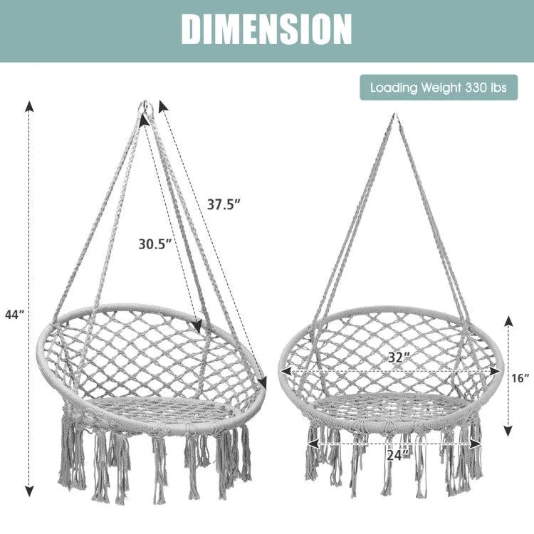 Hanging Macrame Hammock Chair with Handwoven Cotton Backrest