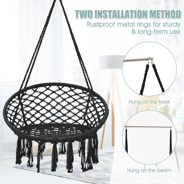 Hanging Macrame Hammock Chair with Handwoven Cotton Backrest