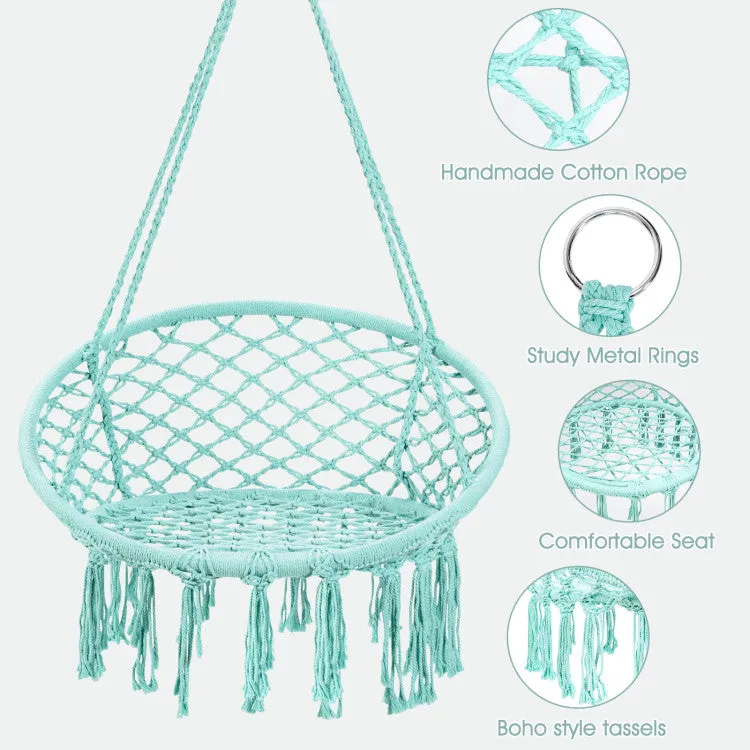 Hanging Macrame Hammock Chair with Handwoven Cotton Backrest