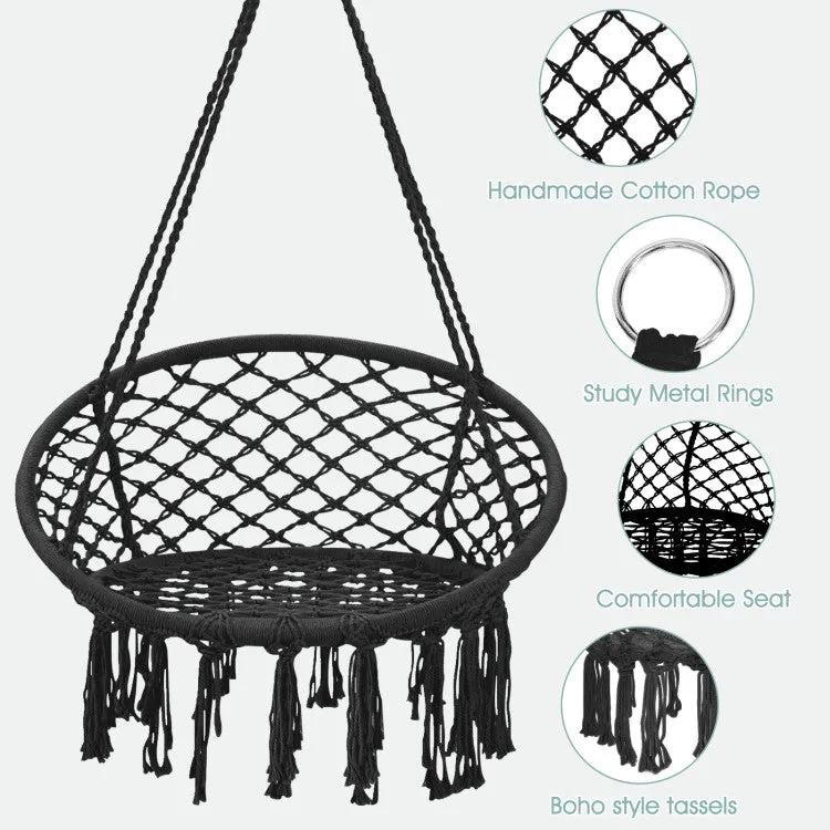 Hanging Macrame Hammock Chair with Handwoven Cotton Backrest