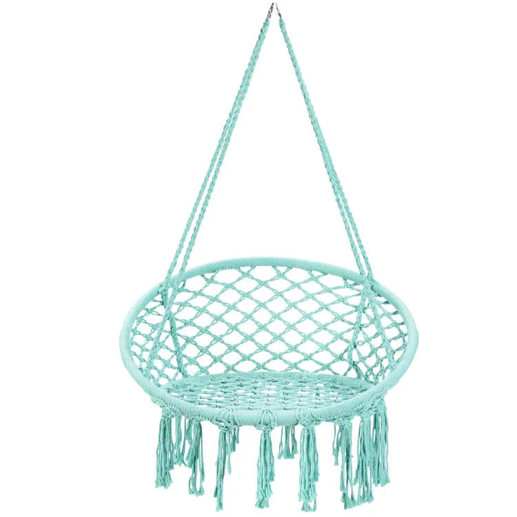 Hanging Macrame Hammock Chair with Handwoven Cotton Backrest