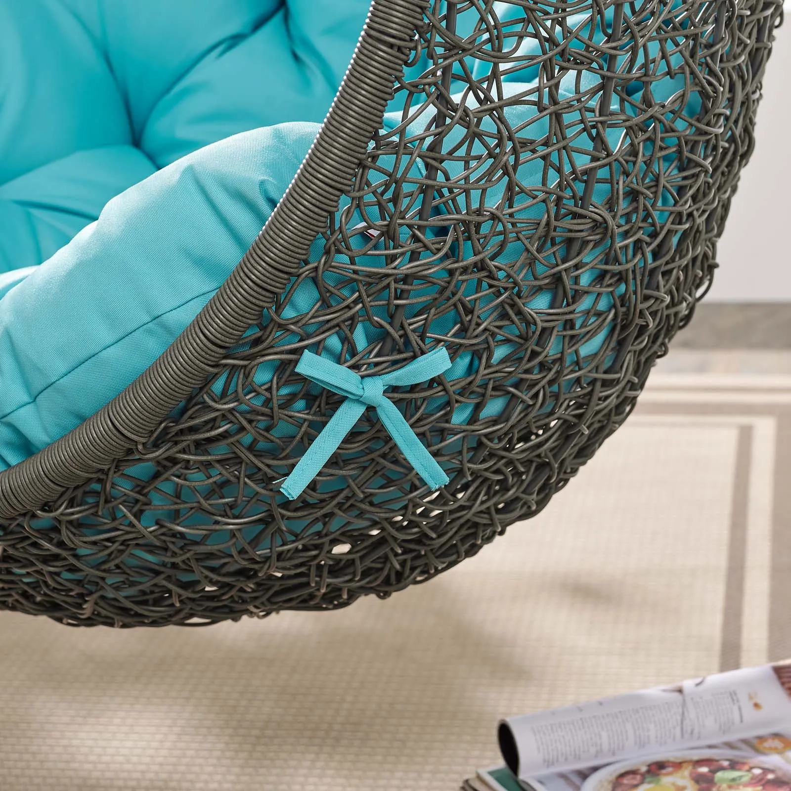 Hide Outdoor Patio Swing Chair With Stand Gray Turquoise EEI-2273-GRY-TRQ