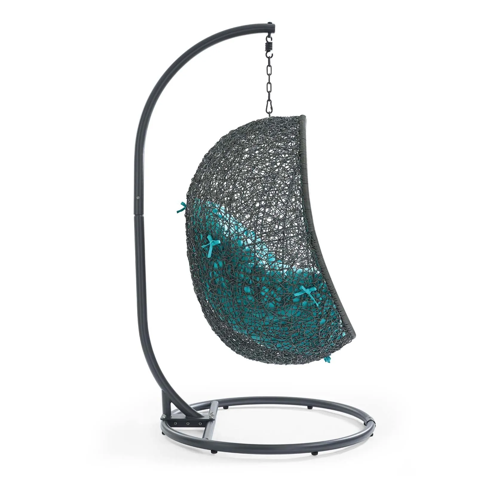 Hide Outdoor Patio Swing Chair With Stand Gray Turquoise EEI-2273-GRY-TRQ