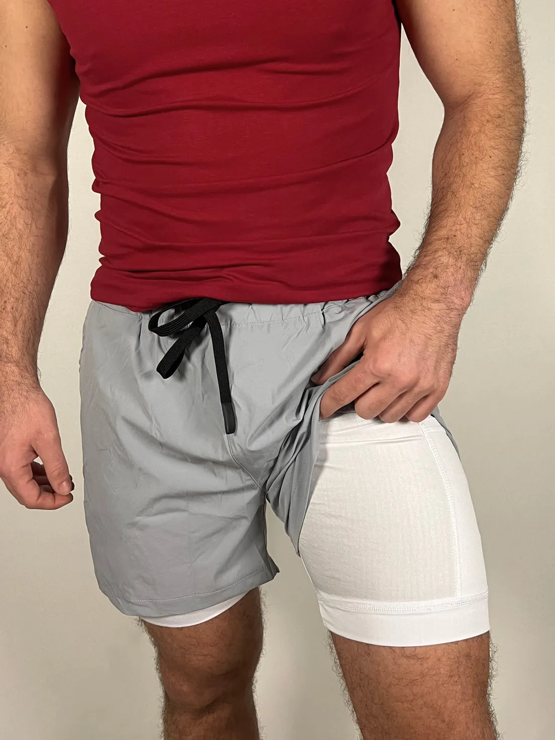 Light Grey/White performance Shorts