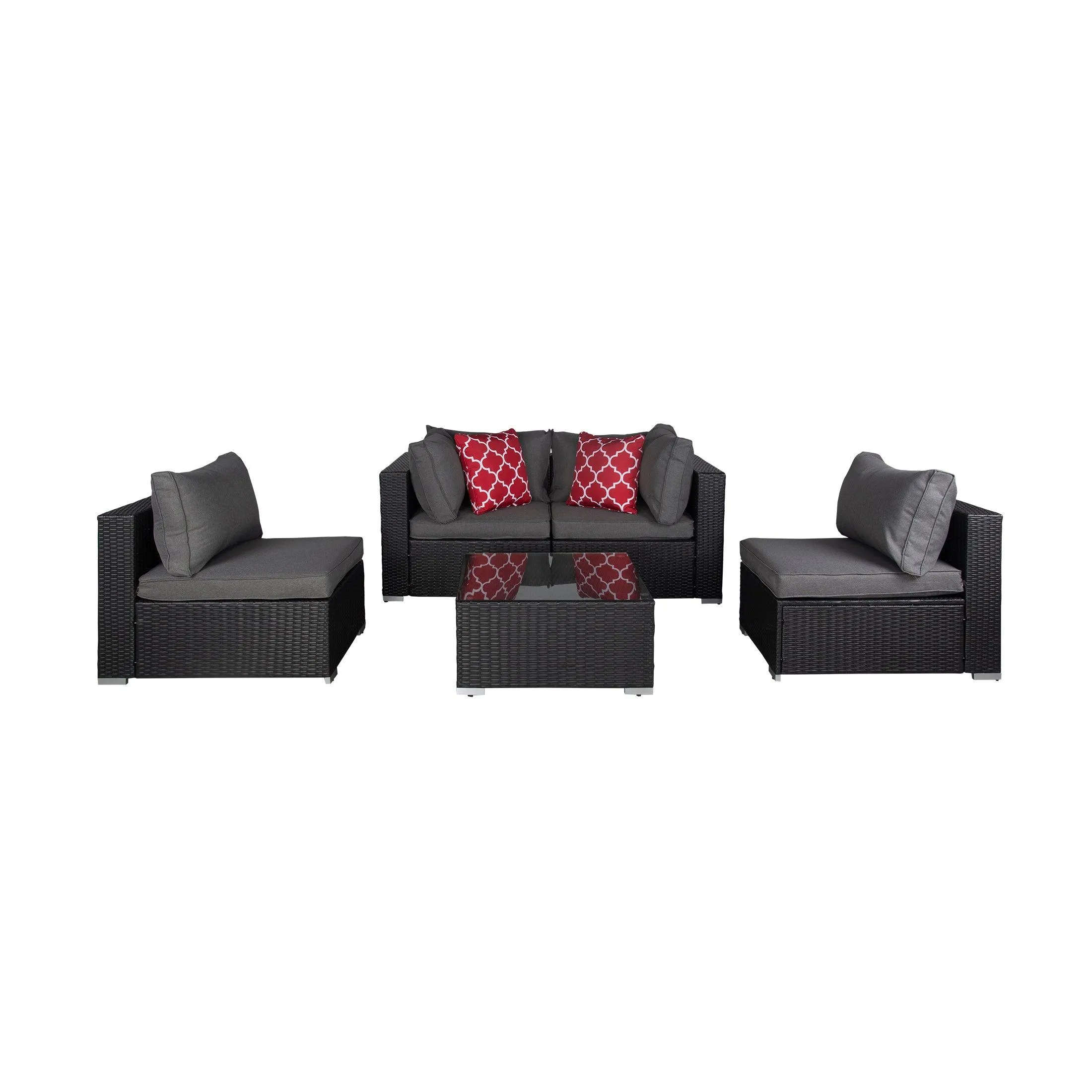 London 5-Piece Outdoor Patio Modular Conversation Sofa Furniture Set Espresso/Gray