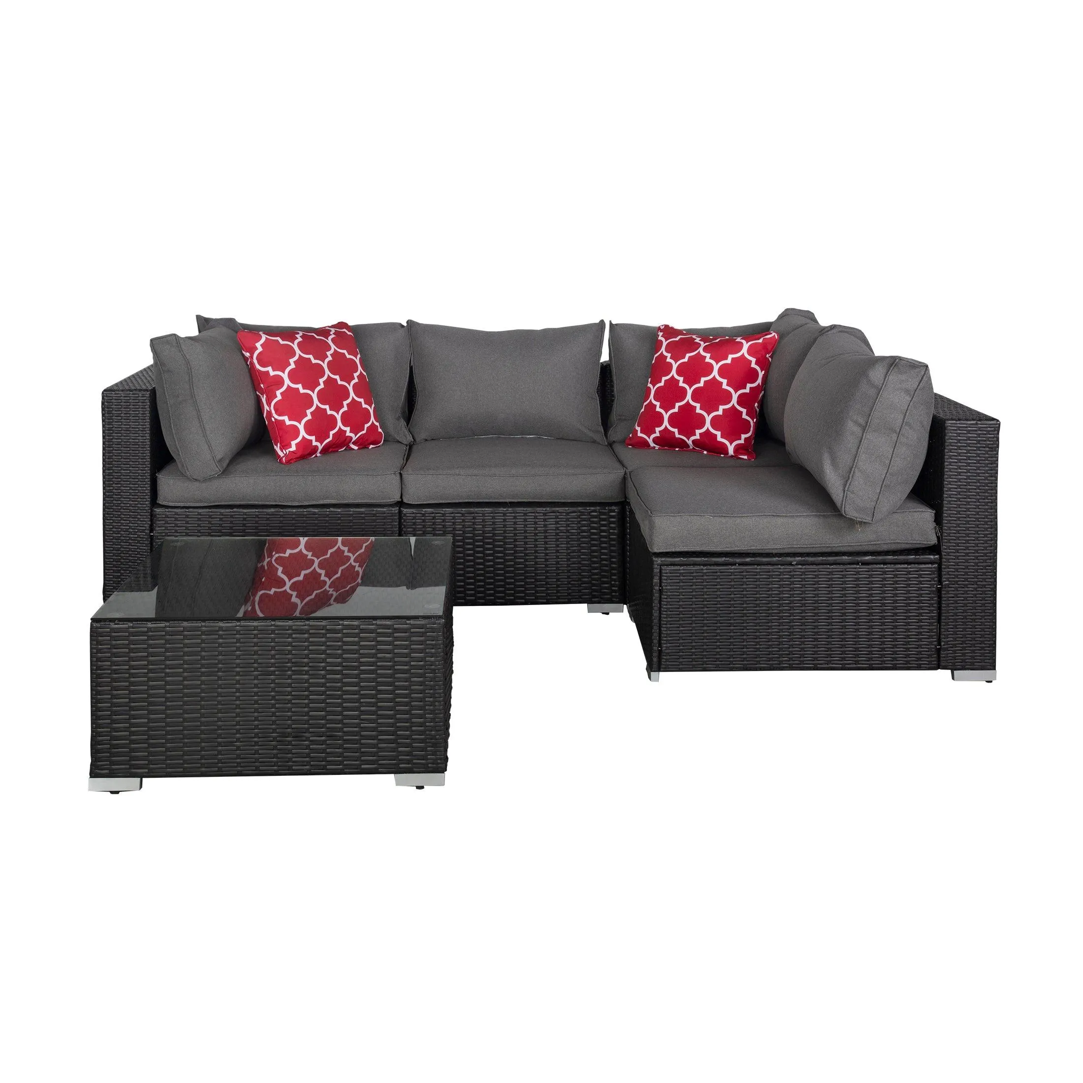 London 5-Piece Outdoor Patio Modular Conversation Sofa Furniture Set Espresso/Gray