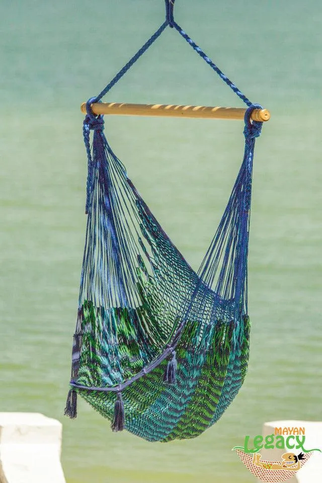 Mayan Legacy Extra Large Outdoor Cotton Mexican Hammock Chair in Caribe Colour