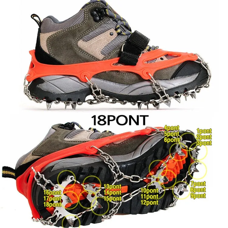 Outdoor 18-Tooth 430 Stainless Steel Crampons Snow Hiking Shoes Spikes Non-Slip Shoe Covers，SIze: L (Black)