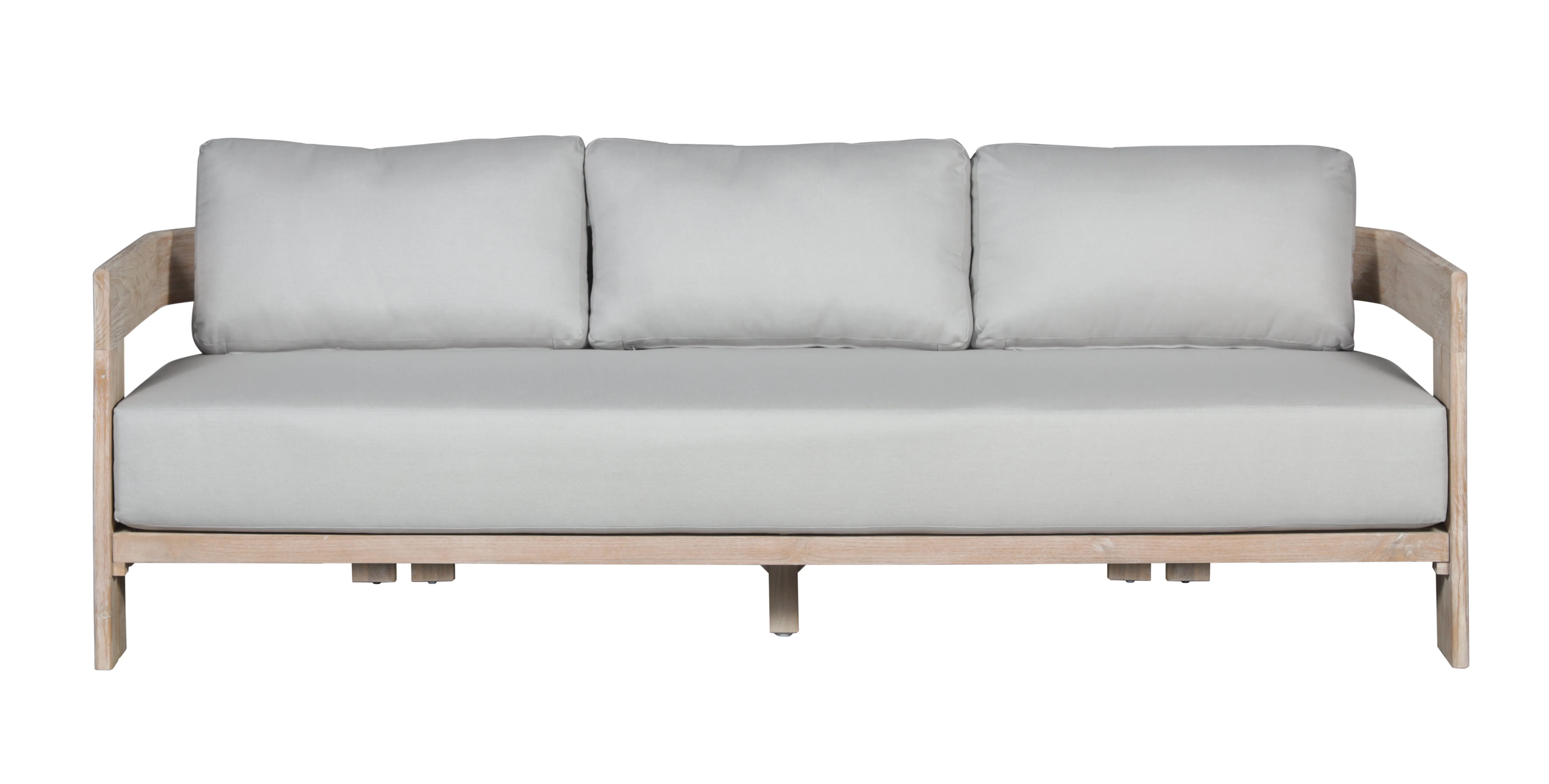 Paradiso Teak Wood Sofa Natural Look - Light Grey Fabric