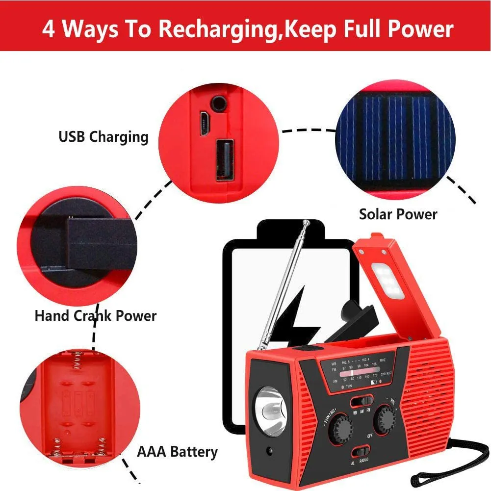 Portable Solar Hand Charging Emergency Radio with Flashlight Reading Light