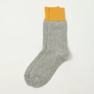 RoToTo 'Silk & Cotton' Double Face Crew Sock - Dark Yellow/Grey