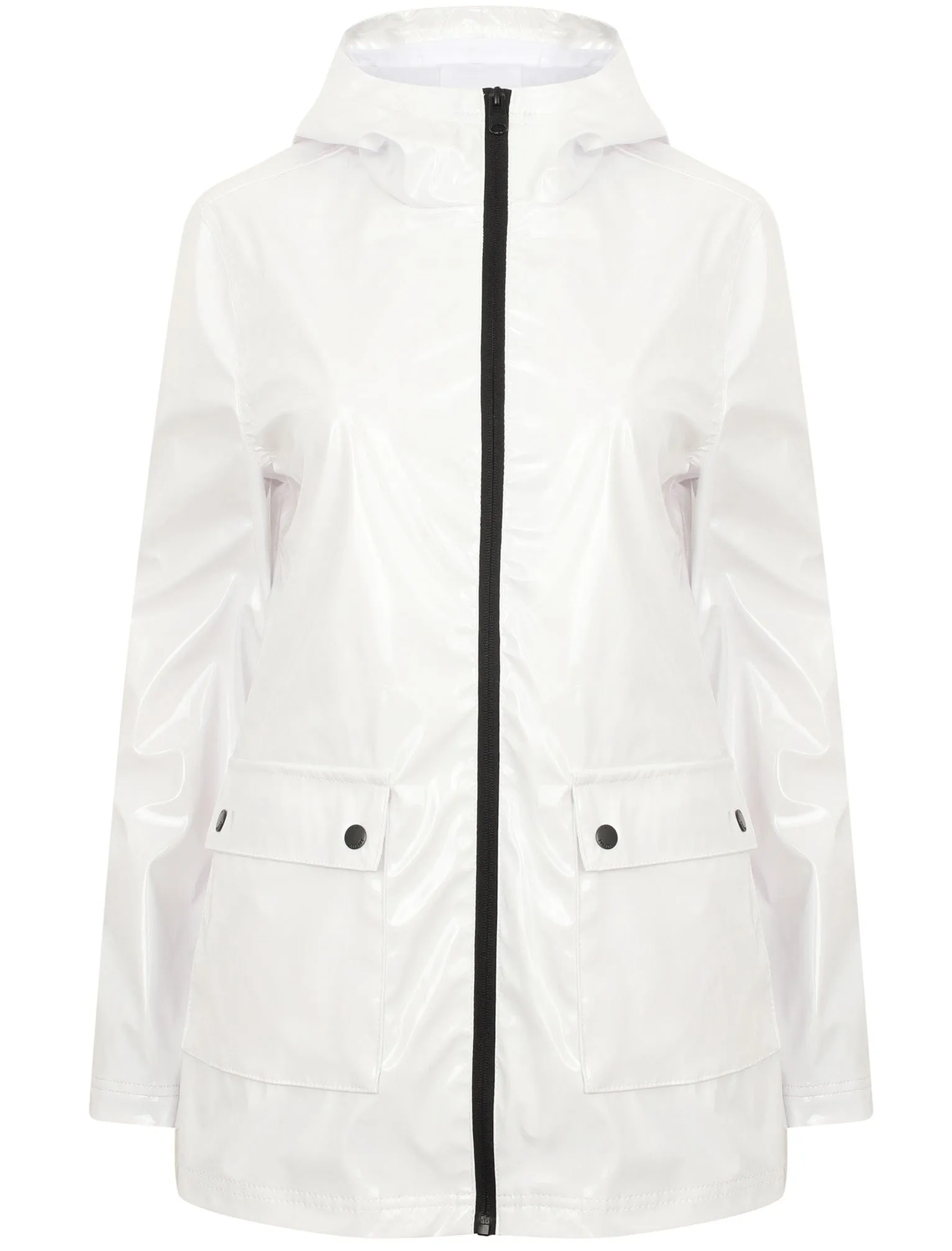 Shine  Patent Hooded Rain Coat In Bright White - Tokyo Laundry