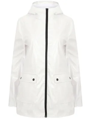 Shine  Patent Hooded Rain Coat In Bright White - Tokyo Laundry