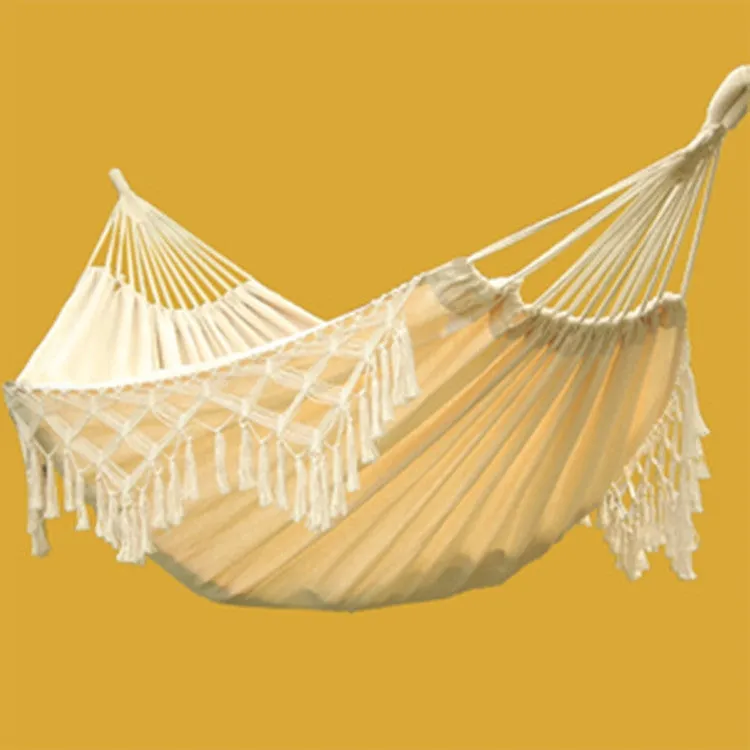 Tassel Hammock Double Canvas Hammock Outdoor Indoor Photography Props, Specification:200x150cm White