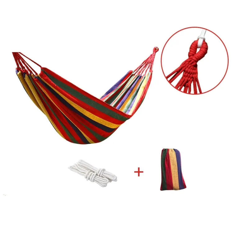 Thick Canvas Hammock Field Rollover Prevention Outdoor  Hammock Swing 260x100 With Stick (Red Stripes)