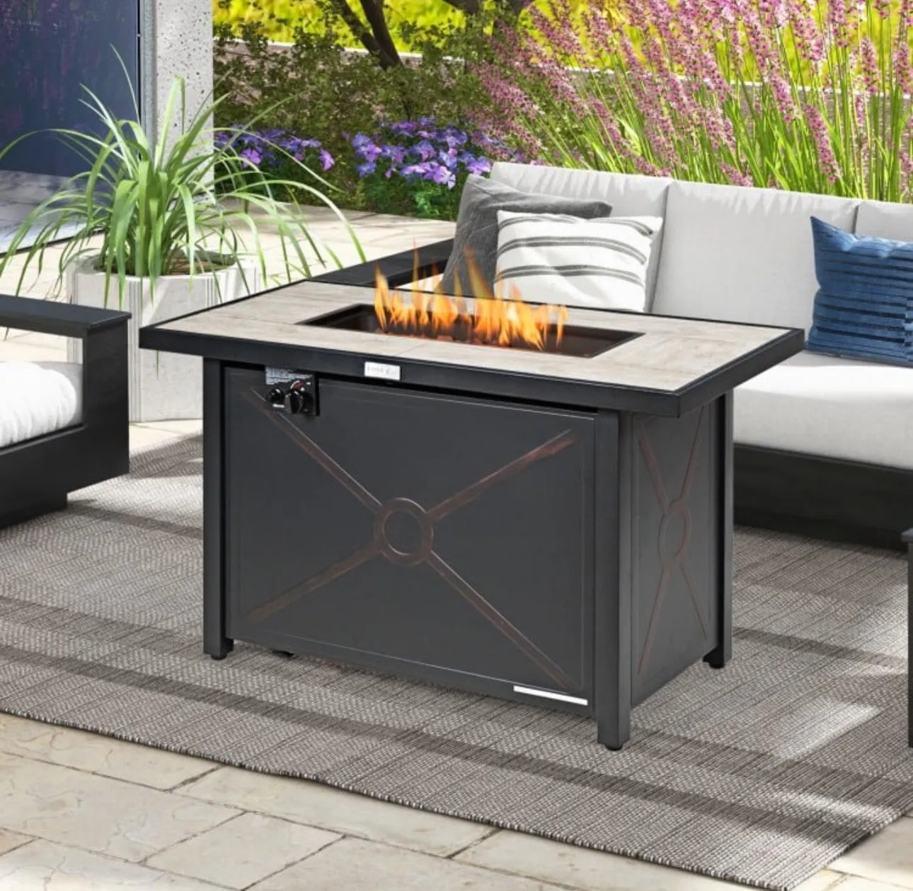 Very Relaxing Heavy-duty 42 Inch 60,000 BTU Propane Fire Pit Table With Ceramic Tabletop | Protective Cover | Lava Rocks | Gas Regulator