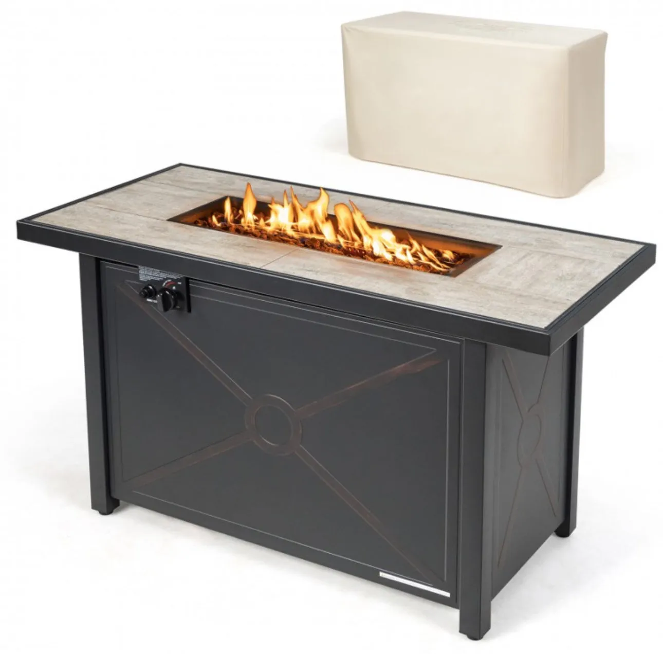 Very Relaxing Heavy-duty 42 Inch 60,000 BTU Propane Fire Pit Table With Ceramic Tabletop | Protective Cover | Lava Rocks | Gas Regulator