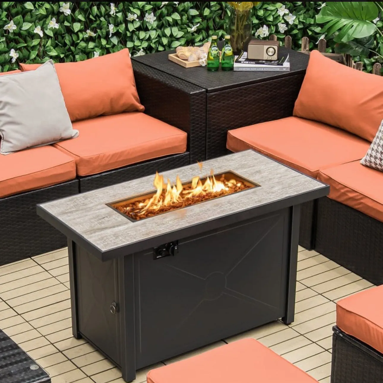 Very Relaxing Heavy-duty 42 Inch 60,000 BTU Propane Fire Pit Table With Ceramic Tabletop | Protective Cover | Lava Rocks | Gas Regulator