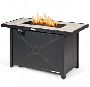 Very Relaxing Heavy-duty 42 Inch 60,000 BTU Propane Fire Pit Table With Ceramic Tabletop | Protective Cover | Lava Rocks | Gas Regulator