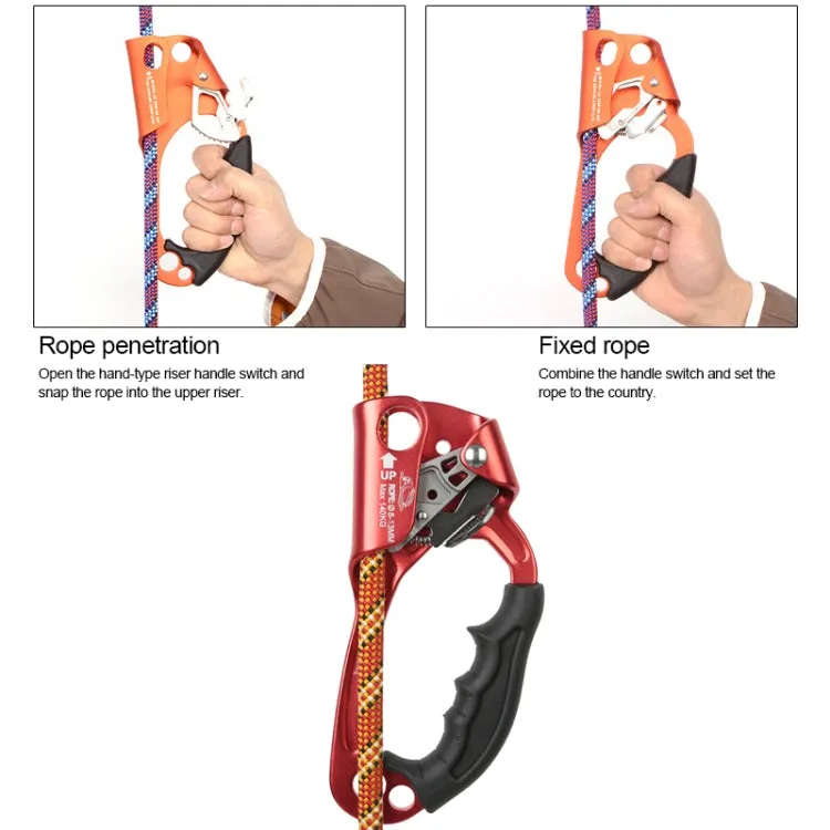 XINDA TP-8606 Outdoor Rock Climbing Aerial Work Anti-fall Handheld Rope Gripper for 8-12mm Diameter Rope Right(Orange)