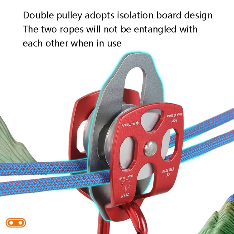 XINDA XD-8613 Outdoor Rock Climbing Jungle Rope Overhead Crossing Side Plate Double Pulley(Red)